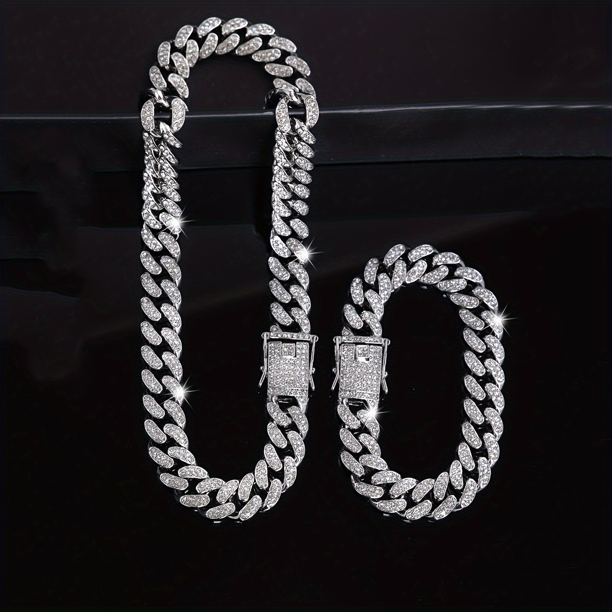 2pcs Exquisite Cuban Link Chain Necklace & Bracelet Set, Unisex